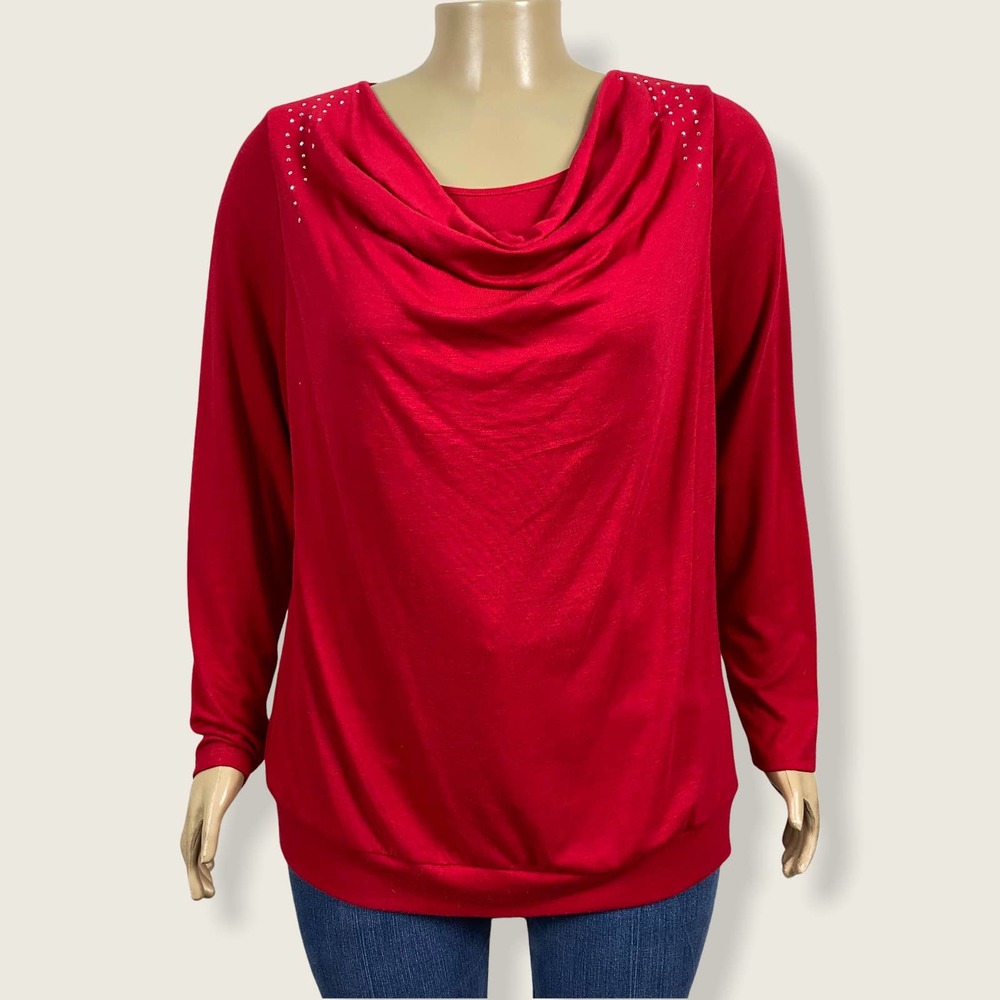 Cato Draped Cowl Neck Shirt Top Jersey Knit PLUS